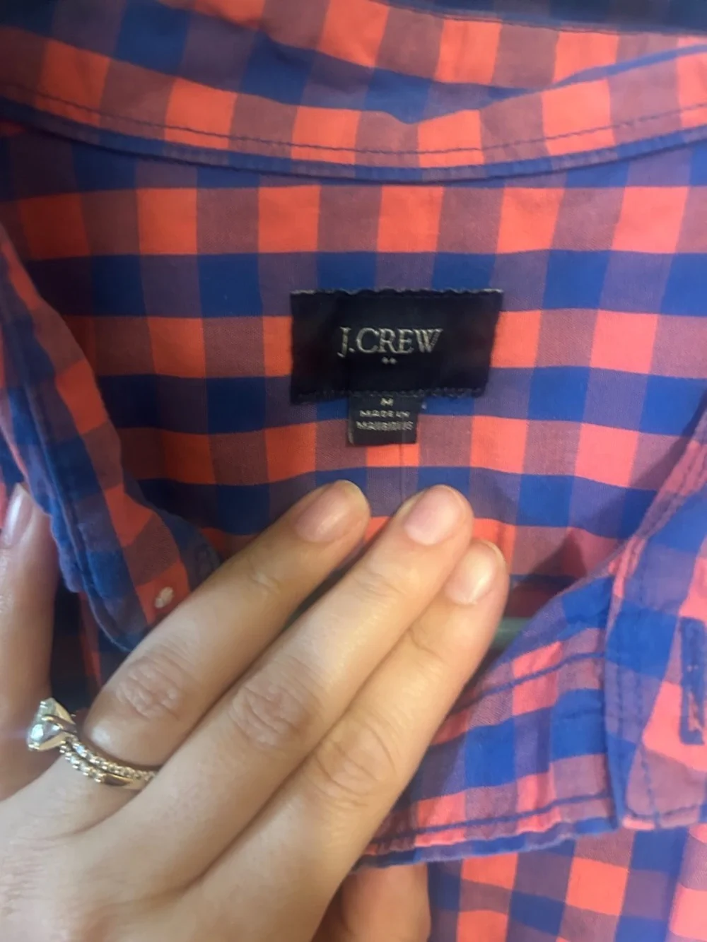 J. Crew Men's Blue and Pink Check Cotton Button-Down Shirt